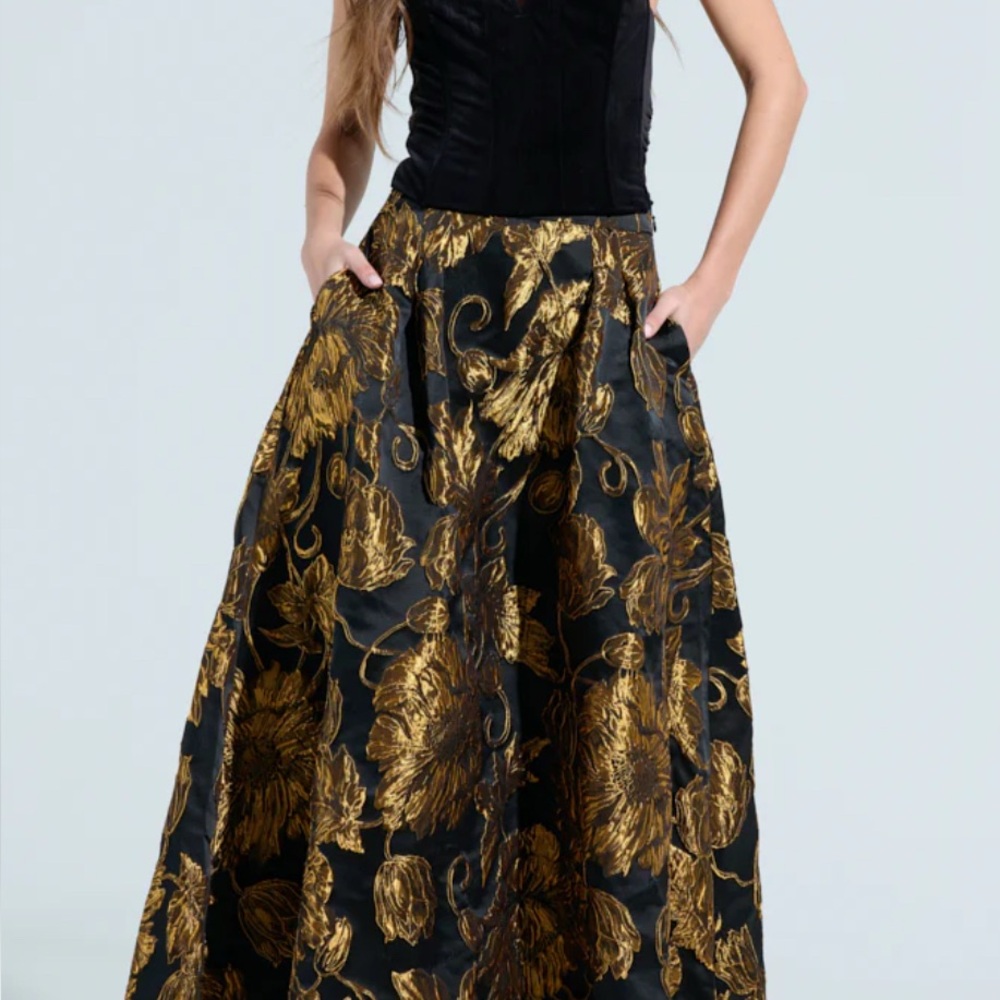 Gold and Black Embellished Maxi Skirt for Cocktail